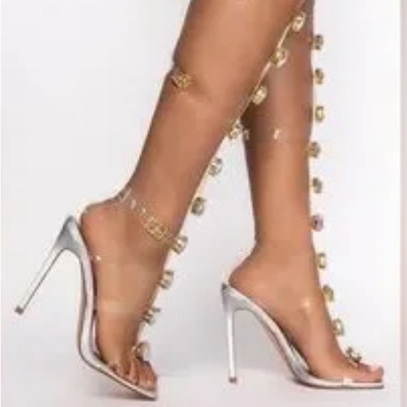 Silver Stiletto Heels with Gold Embellishments - Picture 1 of 6